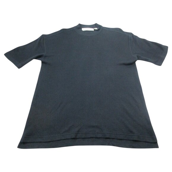 Jhane Barnes Knitted T-Shirt Mens M Black Silk Heavyweight Short Sleeve High Low - Picture 1 of 8
